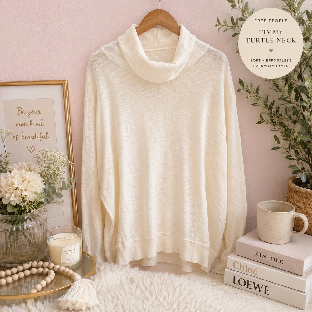 Free People We The Free Timmy Turtleneck Sweater Ivory Oversized Raw Hem L NWT